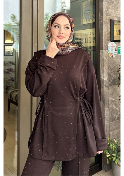 Kadın Taşlı Tünel Detaylı Takım 41448 - Kahverengi indirimleri