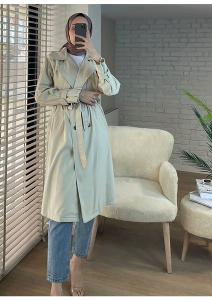 Kadın Ceket Yaka Kol Detaylı Trençkot Bej fiyatları