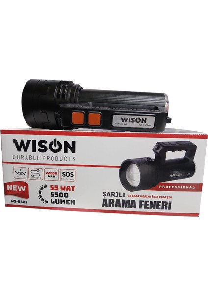 WS-8585 Profesyonel Arama Feneri | 55W – 5500 Lümen – 22.000 Mah – Zoomlu, Arka Işık & Çakar Modlu modelleri