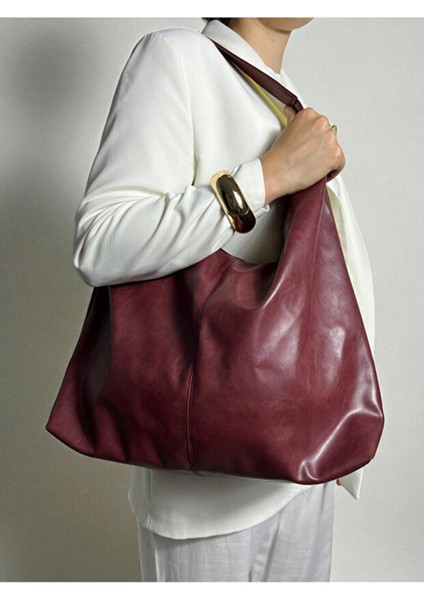 Bordo Kadın Büyük Boy Omuz ve Tote Çanta – Geniş Hacimli Günlük Kullanım