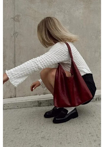 Bordo Kadın Büyük Boy Omuz ve Tote Çanta – Geniş Hacimli Günlük Kullanım fiyatları