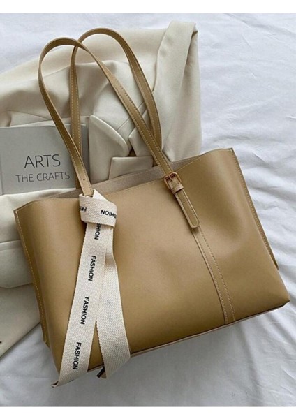 Moj Fiyonk Detaylı Hafif Büyük Boy Kadın El ve Omuz Çantası Vizon modelleri