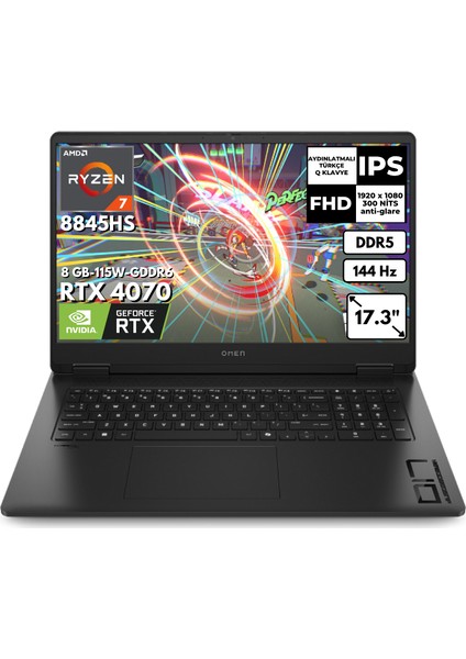 Omen 17-DB0021NT Ryzen 7 8845HS 40-Gbddr5 2 Tbssd RTX4070 (8GB-115W-GDDR6) 17.3" 144Hz Fhd Freedos Gaming Laptop A44QSEAAT34