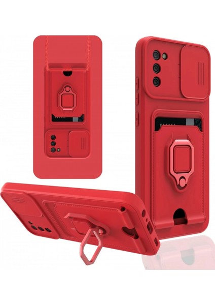 Samsung Galaxy A02S Kılıf Zuma Kartvizitli Yüzüklü Silikon - Kırmızı