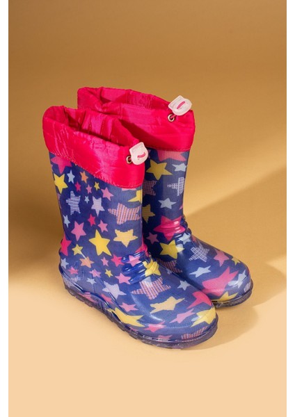Mor Kız Çocuk Yıldız Desenli Su Geçirmez Yağmur Çizmesi Bot