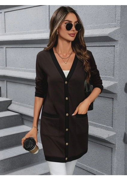 Kadın Uzun Kollu Cepli Önden Düğmeli Uzun Modal Ceket fırsatları