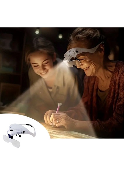 5 Lensli 2 LED Işıklı Ayarlanabilir Pilli Gözlük Tipi Büyüteç
