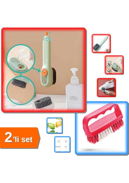Deterjan Hazneli Süet Bot Nubuk Ayakkabı Temizleme Fırçası + Tırnak ve Yaka Fırçası - 2li Set X7Y7L1