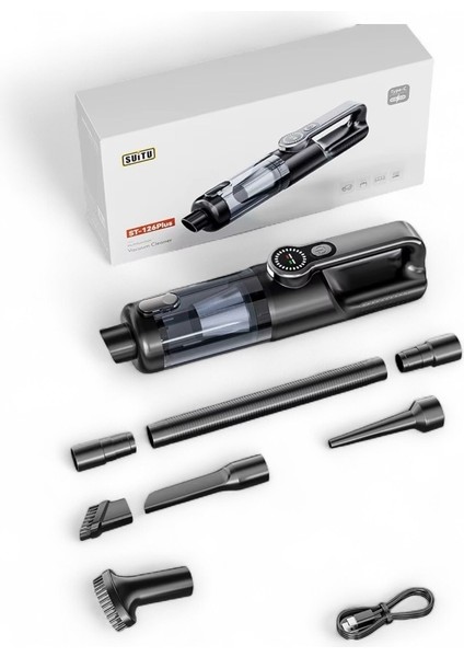 Suitu ST-126 Plus Kablosuz Şarjlı Araç Süpürgesi Yüksek Emiş Gücü, Şarjlı Taşınabilir El Süpürge Vakum Üfleme