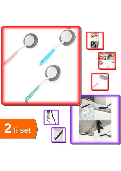 Mangal Temizleme Fırçası - Barbekü Bulaşık Fırçası + Ince Kıl Detay Temizlik Fırçası - 2li Set V5C6N