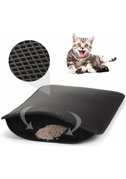 Kedi Tuvalet Önü Kum Toplayıcı Temizleyici Elekli Gri Paspas