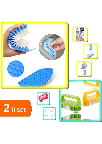 Bükülebilir Banyo Mutfak Esnek Kenar Köşe Fırça + Tırnak ve Yaka Temizlik Fırçası - 2li Set R8D2X4