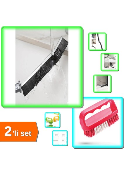 Ince Kıl Temizlik Fırçası - Kavisli Detay Temizleme + Tırnak ve Yaka Fırçası - 2li Set P4X0U0