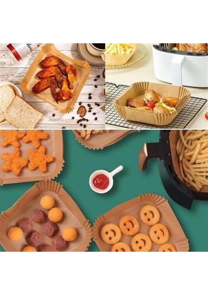 50 Adet Air Fryer Pişirme Kağıdı Tek Kullanımlık Hava Fritöz Yağ Geçirmez Yapışmaz Kare Tabak Model indirimleri