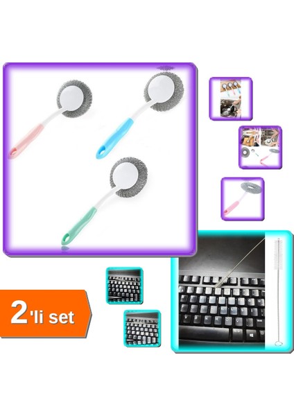 Mangal Temizleme Barbekü Bulaşık Fırçası + 3 Adet Klavye Fırça Esnek Bükülebilir - 2li Set W5V3N9