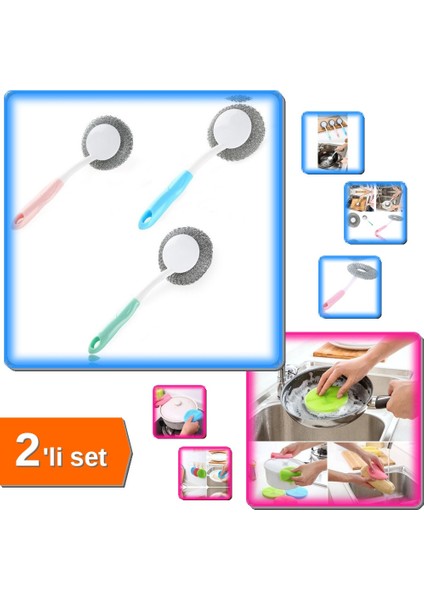 Mangal Temizleme Barbekü Fırçası + 2 Adet Silikon Bulaşık Fırçası - Nihale Tutacak - 2li Set B2R9Q4