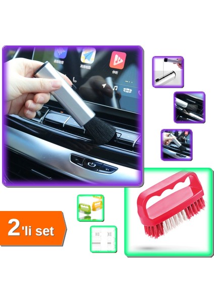 Araç Detaylı Açılır Oto Temizlik Fırçası Iç ve Dış + Tırnak ve Yaka Fırçası - 2li Set U4G5F9