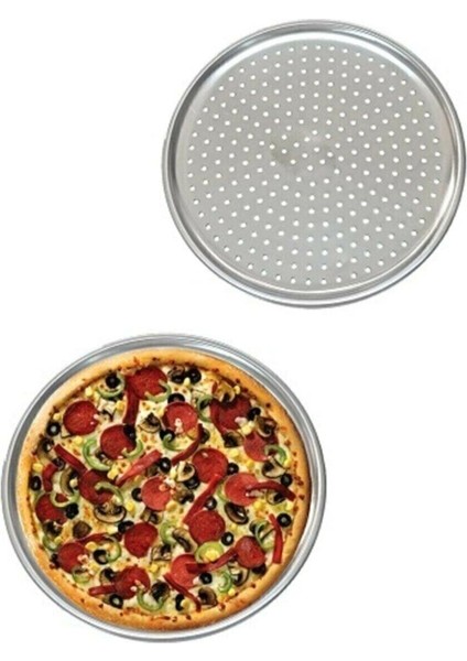 Delikli Çelik Pizza Tepsisi Orta Boy 32 cm + 3 In 1 Isıya Dayanıklı Servis Kepçesi - 2li Set Y1K3K7 modelleri