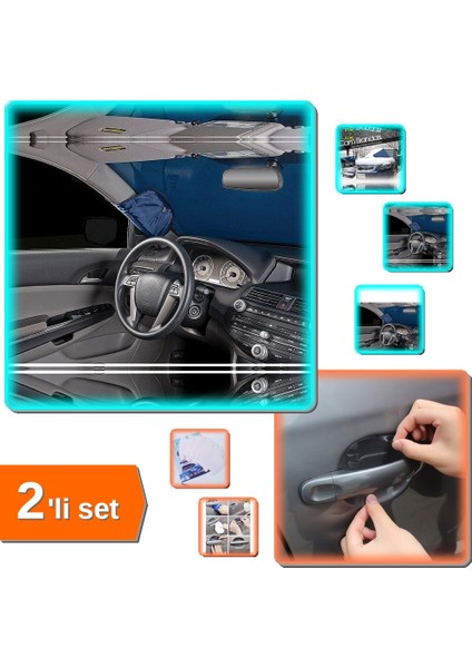 Büyük Boy Araç Kar Buz Önleyici Branda 150X70 cm + 8 Adet Kapı Kolu Koruyucu Sticker - 2li Set L0E0