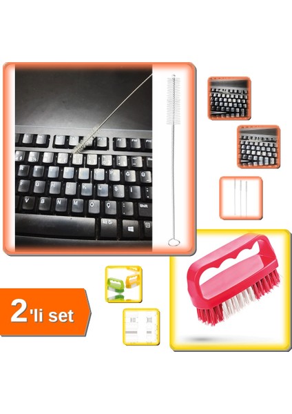 3 Adet Klavye Mouse Temizlik Fırçası Esnek Bükülebilir + Tırnak ve Yaka Fırçası - 2li Set G4J0Z1