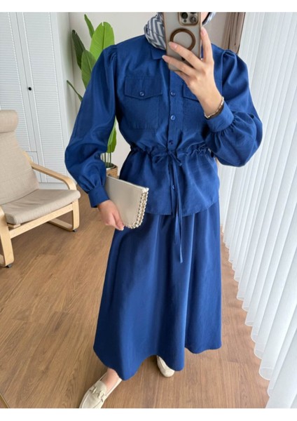 Cupra Beli Büzgülü Etekli Takım M2419 - Lacivert fiyatları