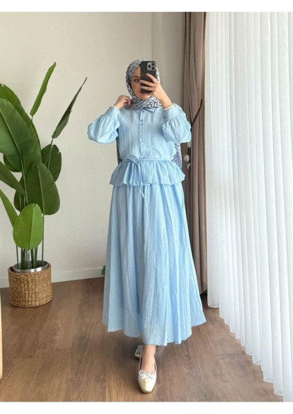 Kadın Fırfır Gömlekli Etekli Takım M2512 - Bebe Mavisi fiyatları