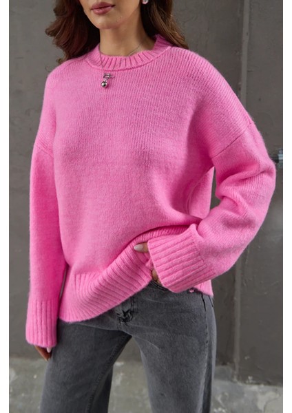 Kadın Bisiklet Yaka Oversize Kazak - Pembe fiyatları