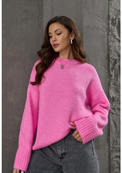 Kadın Bisiklet Yaka Oversize Kazak - Pembe modelleri