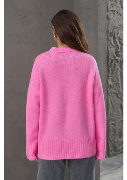 Kadın Bisiklet Yaka Oversize Kazak - Pembe fırsatları