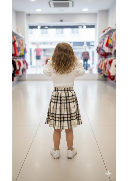 Çiçek Detaylı Ekose Etekli Kız Çocuk Takım modelleri