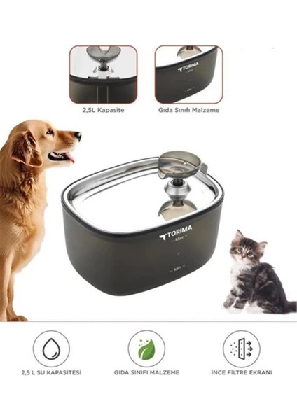 Otomatik Filtreli Kedi Köpek Su Pınarı Su Çeşmesi Sessiz Su Şelalesi 2.5lt