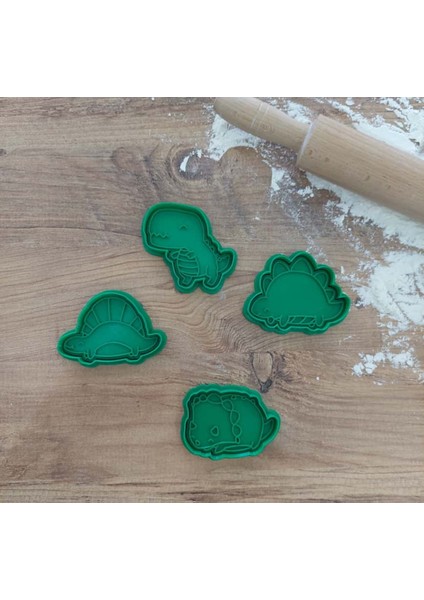 Dinozor Temalı 4’lü Kurabiye Kalıbı Seti - Polimer Kil, Oyun Hamuru Damga ve Kesici Şekillendirici