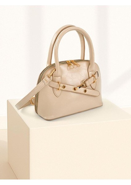 Reyna Kadın Çift Saplı Özel Kilit Sistemli Kadın El, Çapraz ve Omuz Çanta Bej