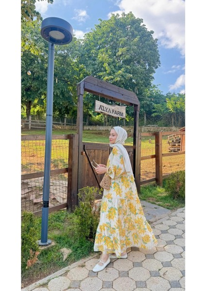 Kadın Çiçek Desenli Robalı Elbise M1001 - Sarı fırsatları