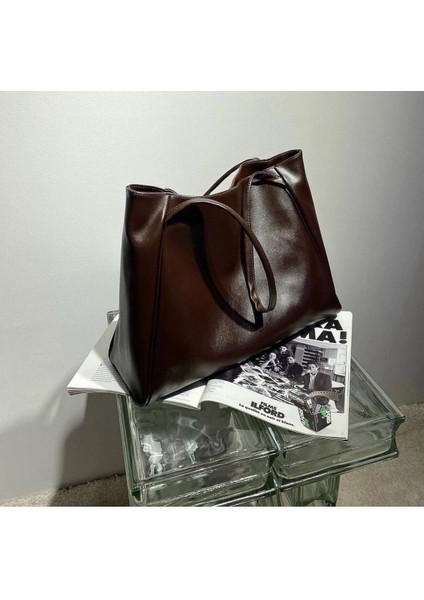 Kahverengi Kadın Günlük El ve Omuz Çantası – Basic Model Büyük Boy