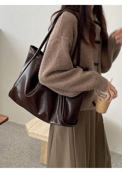 Kahverengi Kadın Günlük El ve Omuz Çantası – Basic Model Büyük Boy indirimleri