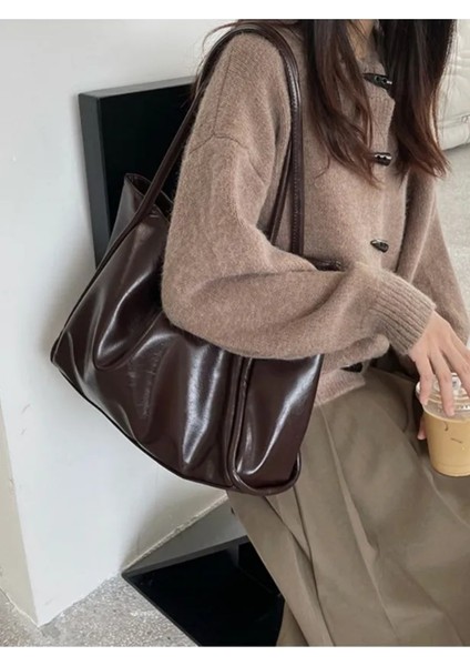 Kahverengi Kadın Günlük El ve Omuz Çantası – Basic Model Büyük Boy