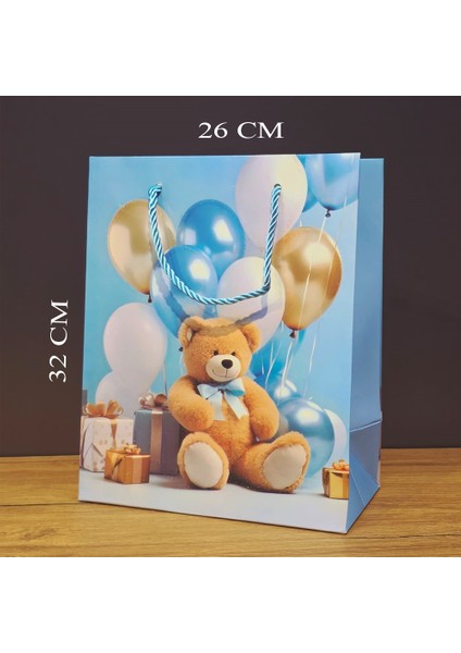 Büyük Boy Ayıcıklı Karton Hediye Çantası