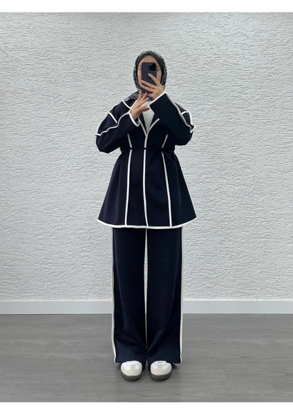 Kadın Biyeli Scuba Pantolon Ikili Takım M52806 - Lacivert fiyatları