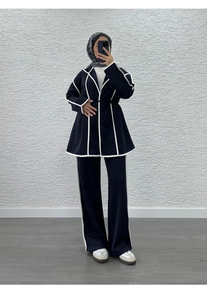 Kadın Biyeli Scuba Pantolon Ikili Takım M52806 - Lacivert modelleri