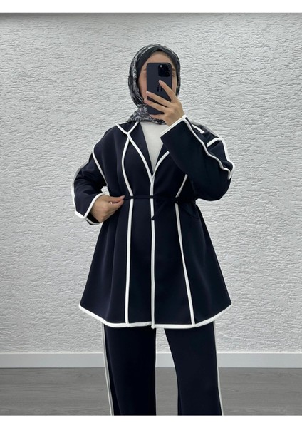 Kadın Biyeli Scuba Pantolon Ikili Takım M52806 - Lacivert fırsatları