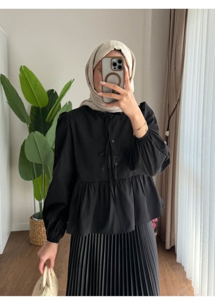 Kadın Balon Kol Etek Üstü Gömlek M1111 - Siyah fiyatları