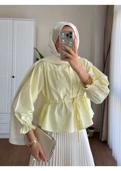Kadın Etek Üstü Belden Büzgülü Gömlek M24140 - Sarı fiyatları