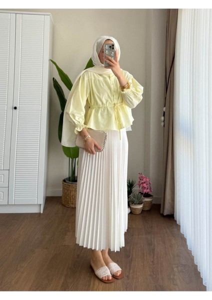 Kadın Etek Üstü Belden Büzgülü Gömlek M24140 - Sarı modelleri