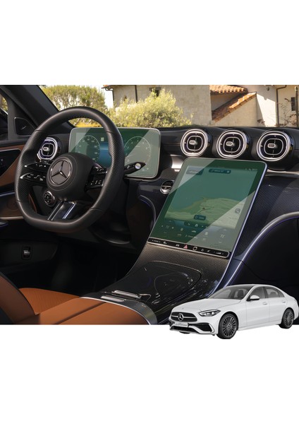 Mercedes C Serisi W206 (2021-2025) Uyumlu 11.9" Multimedya ve 12.3" Gösterge Çift Set 9h Nano Ekran Koruyucu