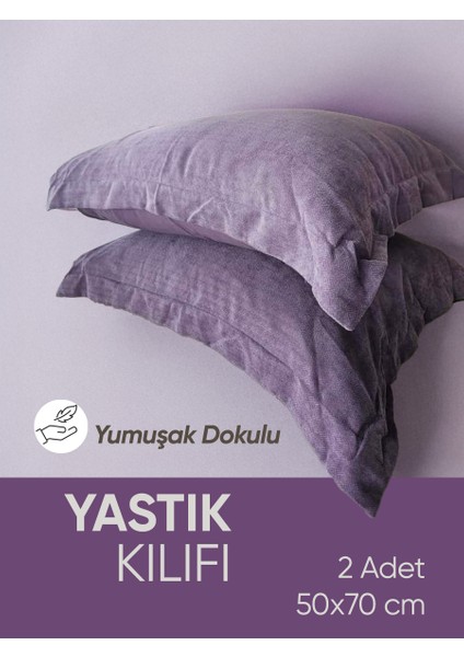 Lila Mor Oxford, Yumuşak Dokulu, Flaplı, 2 Adet Set Yastık Kılıfı