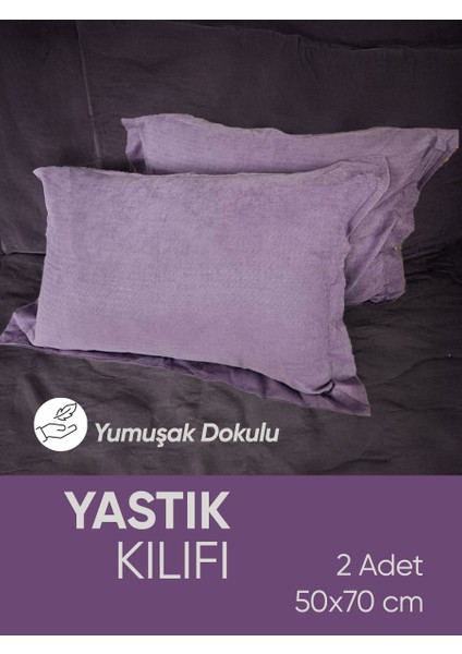 Lila Mor Oxford, Yumuşak Dokulu, Flaplı, 2 Adet Set Yastık Kılıfı fırsatları
