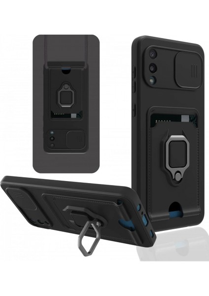 Samsung Galaxy A02 Kılıf Zuma Kartvizitli Yüzüklü Silikon - Siyah
