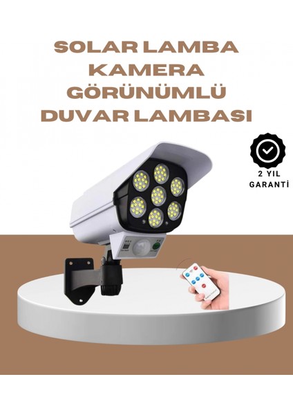 Güneş Enerjili LED Lamba + Güvenlik Kamerası Görünümlü– 5-8 M Hareket Algılamalı, Beyaz Işık