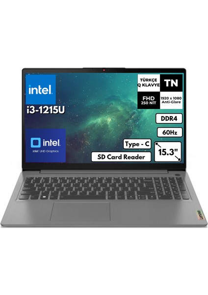 Ideapad 3 15IAU7 I3-1215U 24 GB 256 GB SSD UHD Graphics 15.6" Fhd Windows 11 Pro Notebook 82RK0181TXAT51